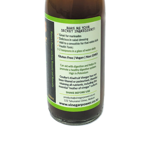 Goulter's Kiwifruit Vinegar 330ml Bottle Label Close-up